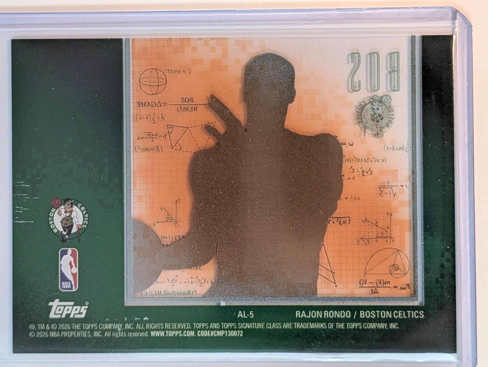 Back of 2025-26 Topps Signature Class /50 #AL-5 Rajon Rondo Algorithm Orange