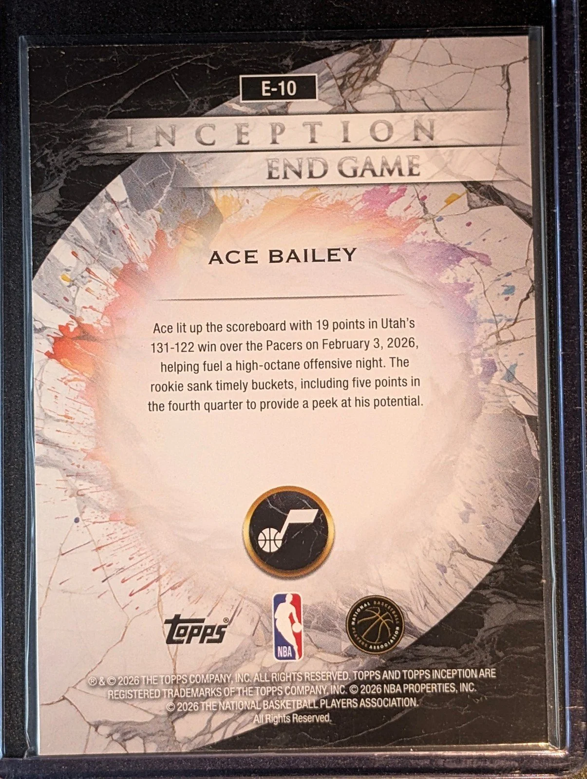 Back of ENDGAME! 2025-26 Topps Inception #E-10 Ace Bailey Endgame