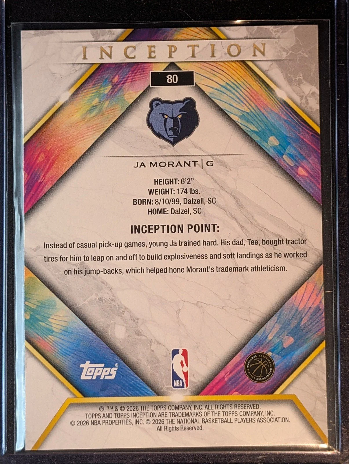 Back of 2025-26 Topps Inception #80 Ja Morant