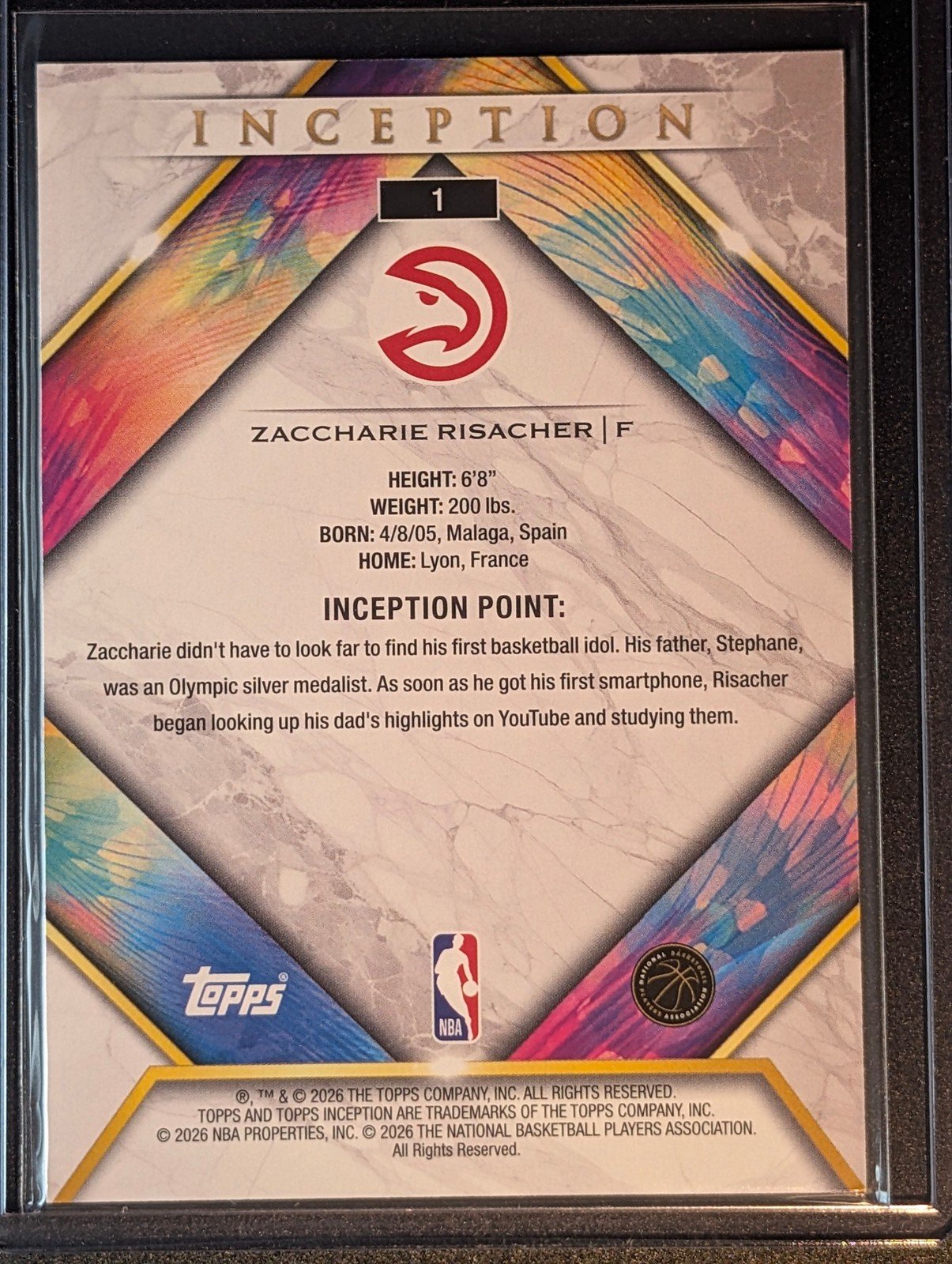Back of 2025-26 Topps Inception #1 Zaccharie Risacher
