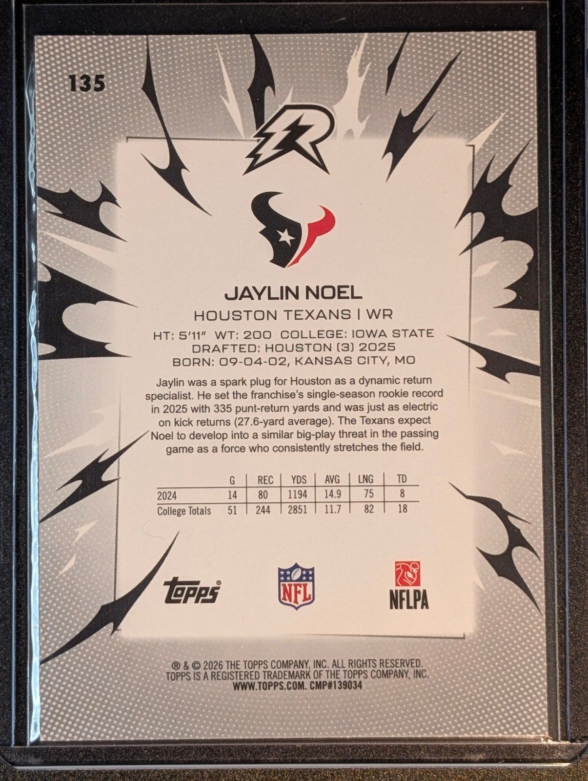 Back of 2025 Topps Resurgence #135 Jaylin Noel