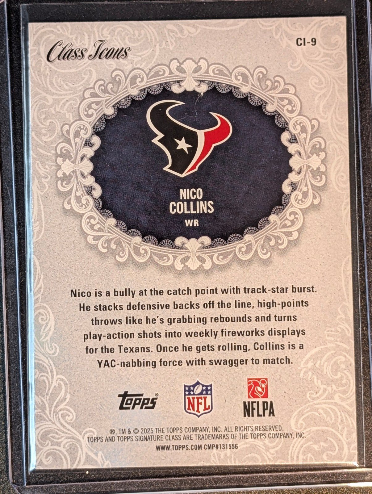 Back of 2025 Topps Signature Class #CI-9 Nico Collins Class Icons