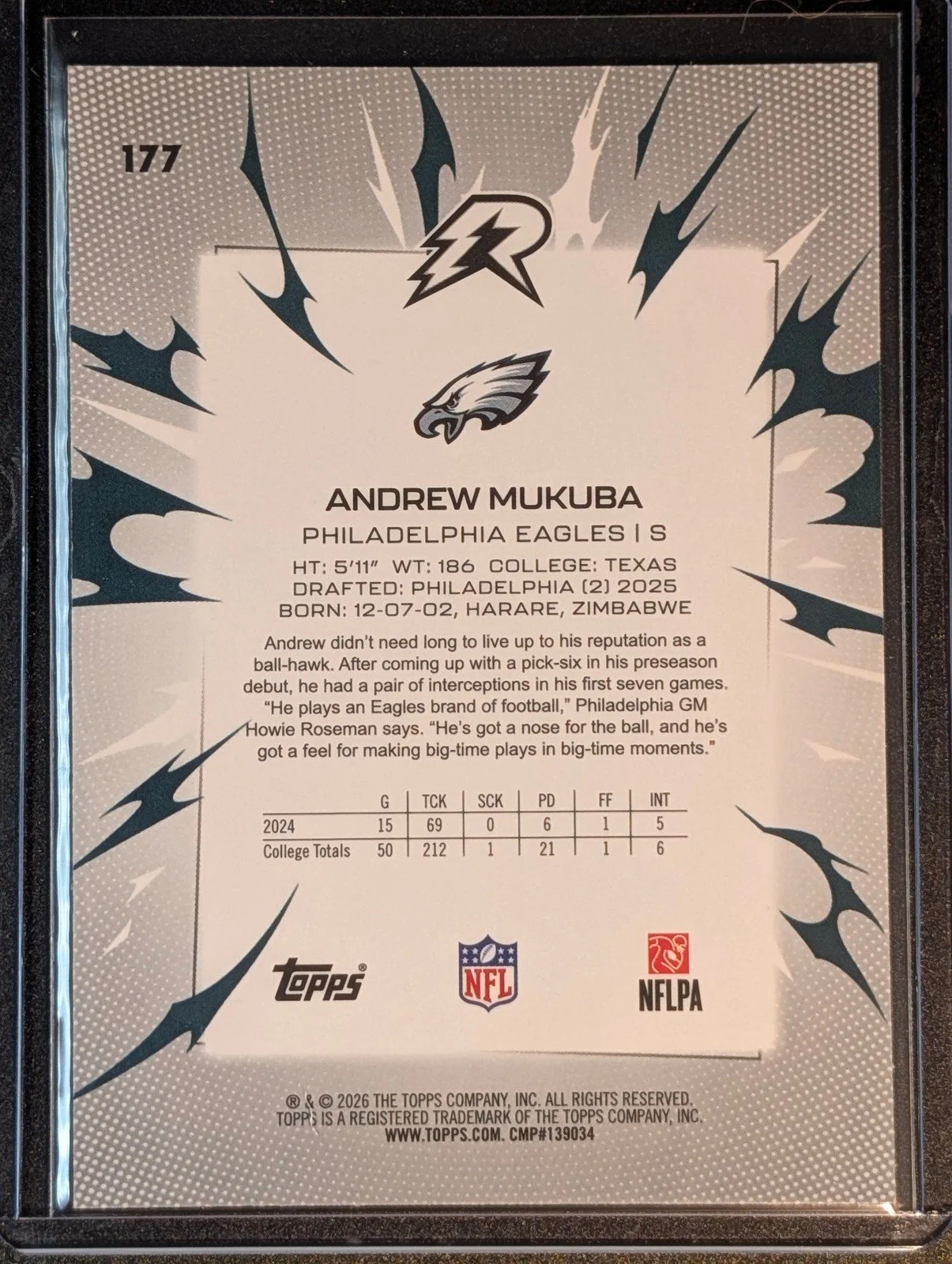 Back of 2025 Topps Resurgence #177 Andrew Mukuba