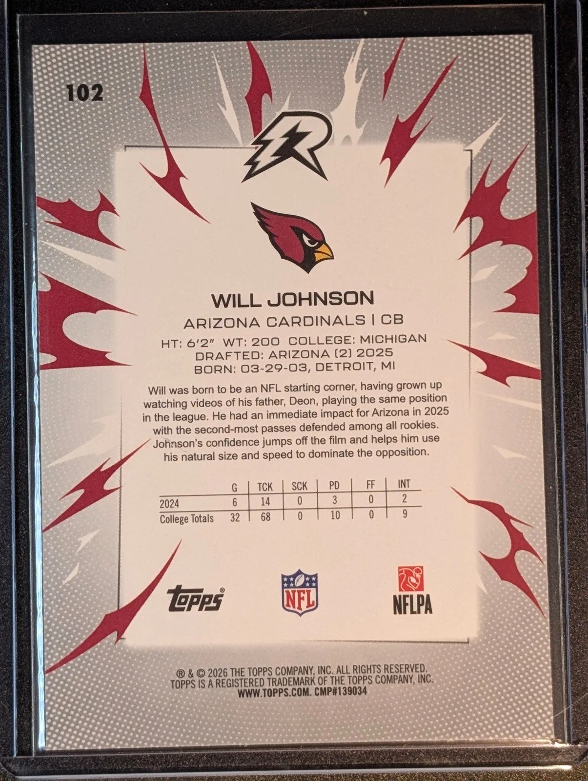Back of 2025 Topps Resurgence #102 Will Johnson