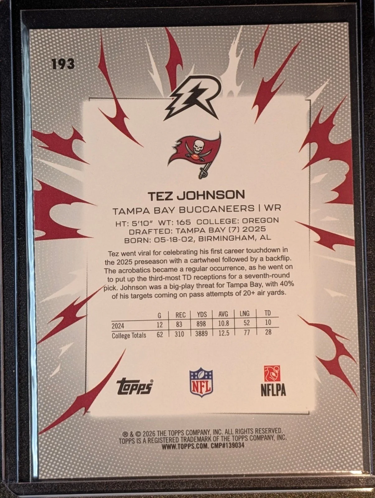 Back of 2025 Topps Resurgence #193 Tez Johnson