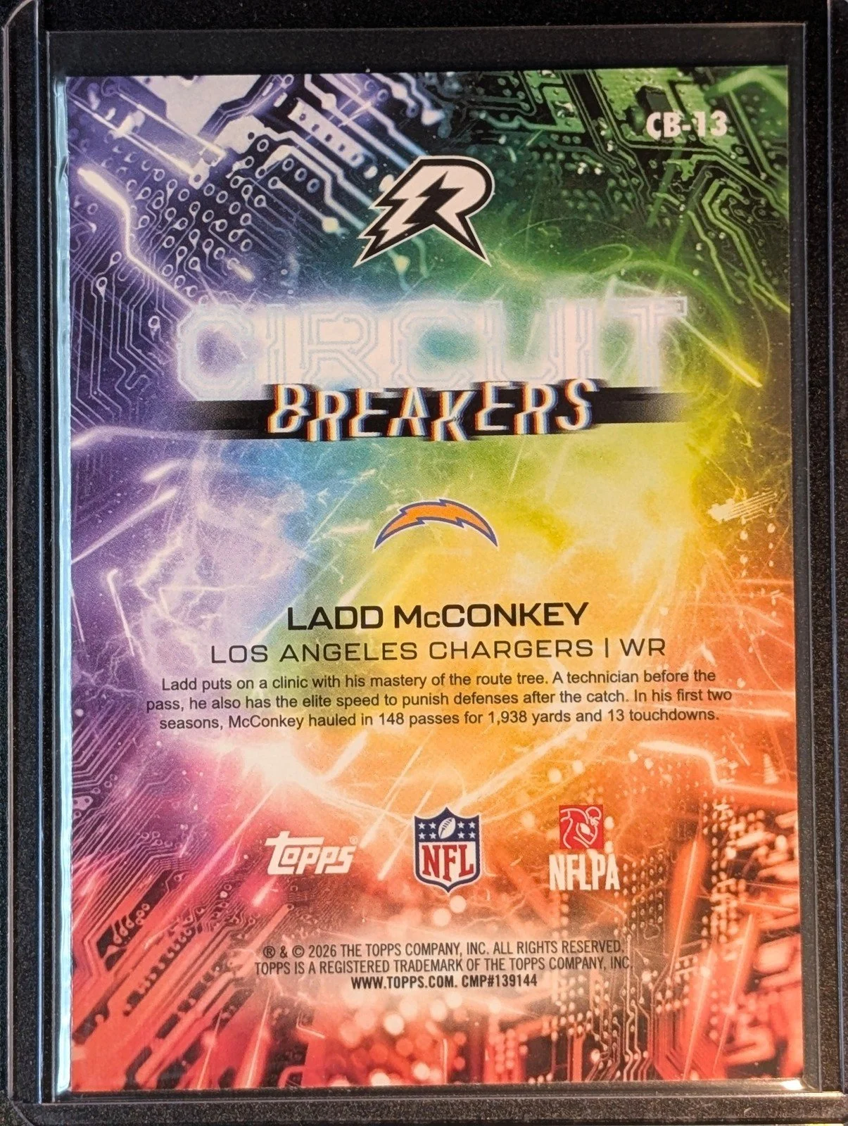 Back of 2025 Topps Resurgence #CB-13 Ladd McConkey Circuit Breakers