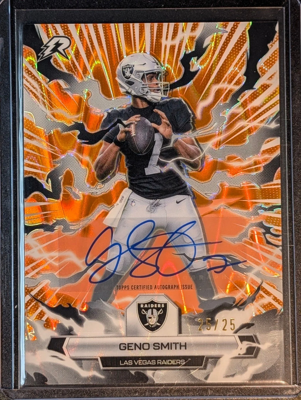 Front of 2025 Topps Resurgence 25/25 #51 Geno Smith Signatures Orange Static /25