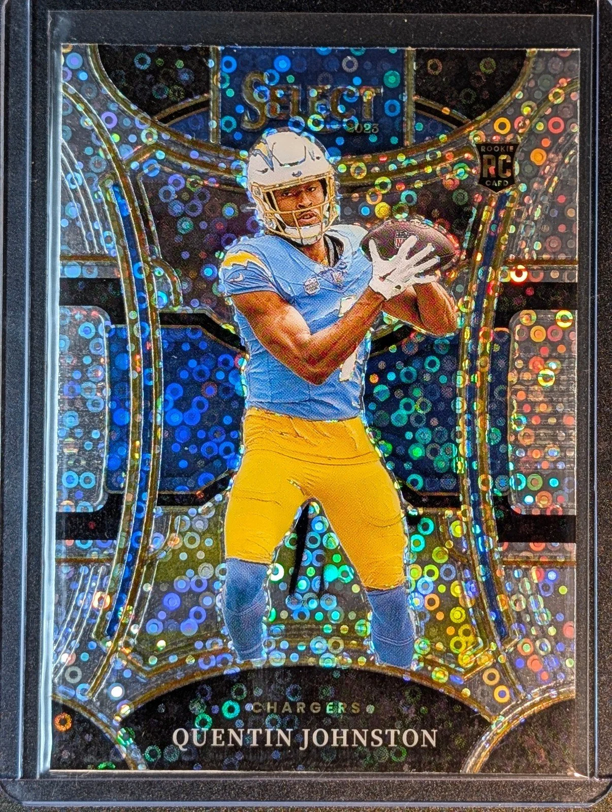 Front of 2023 Panini Select #453 Quentin Johnston Disco Prizms