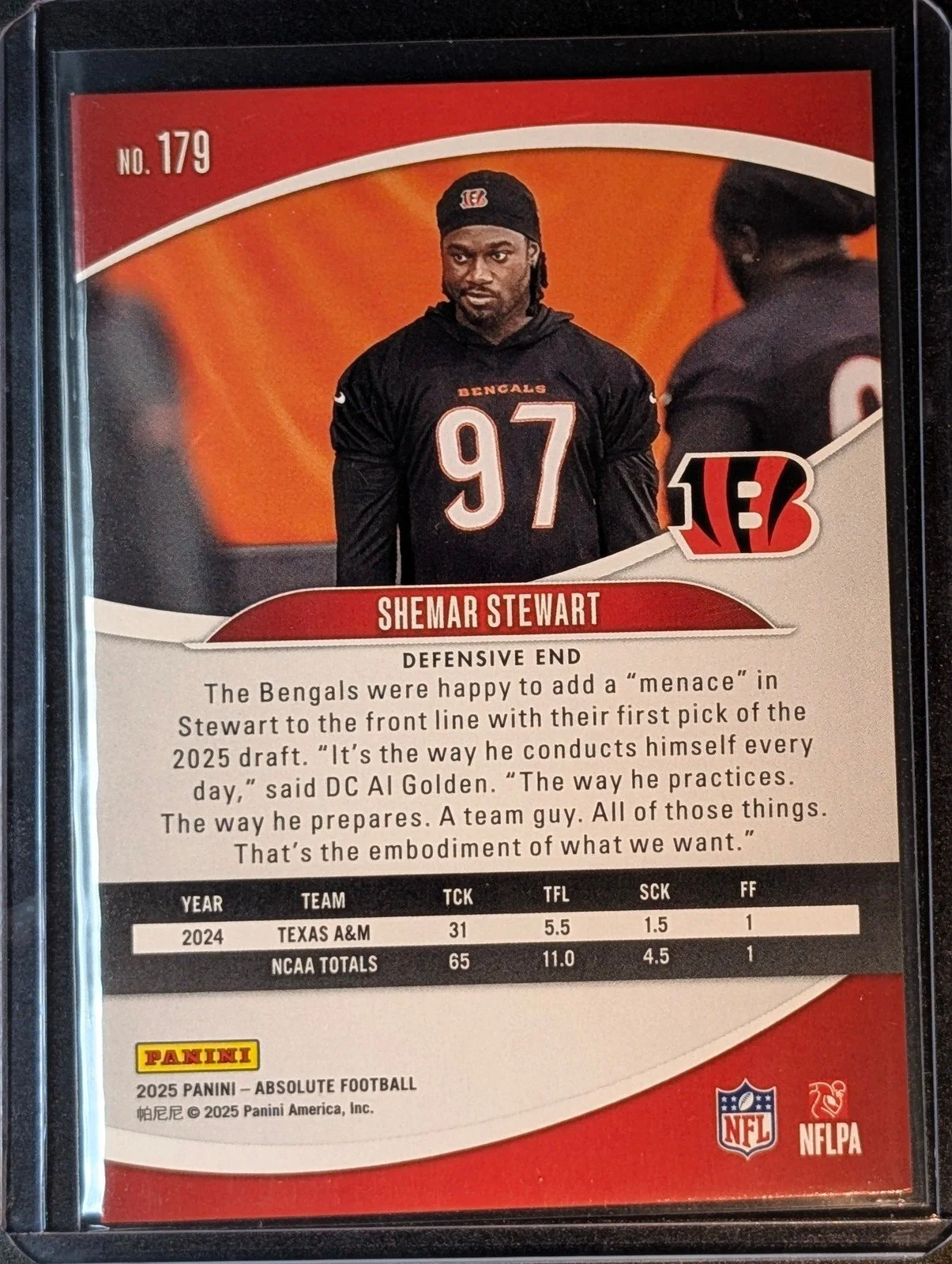 Back of 2025 Panini Absolute #179 Shemar Stewart Rookie