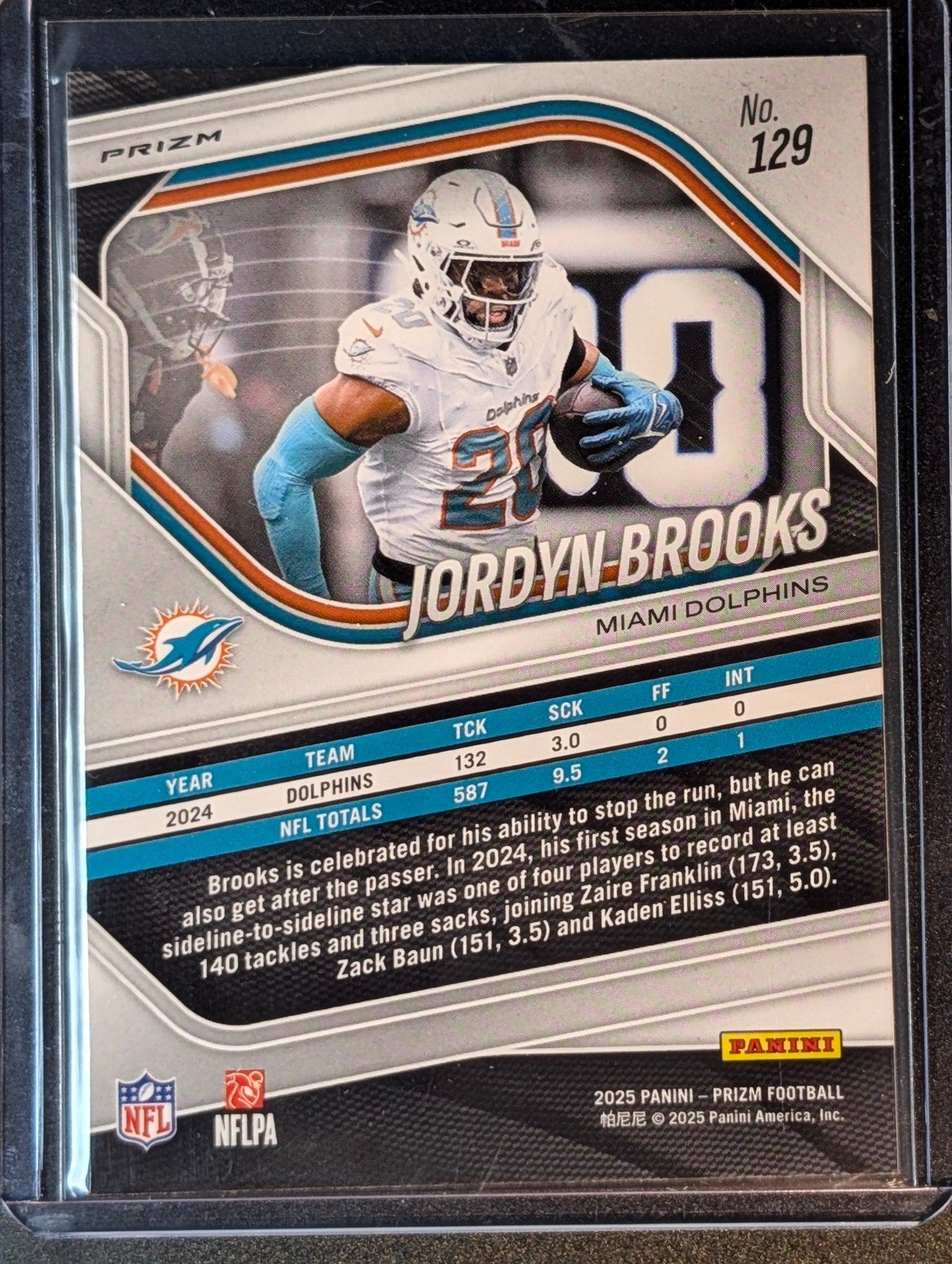 Back of 2025 Panini Prizm #129 Jordyn Brooks Silver Prizm