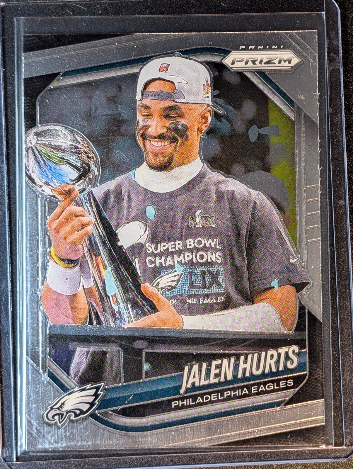Front of 2025 Panini Prizm #228 Jalen Hurts Eagles Superbowl Champions
