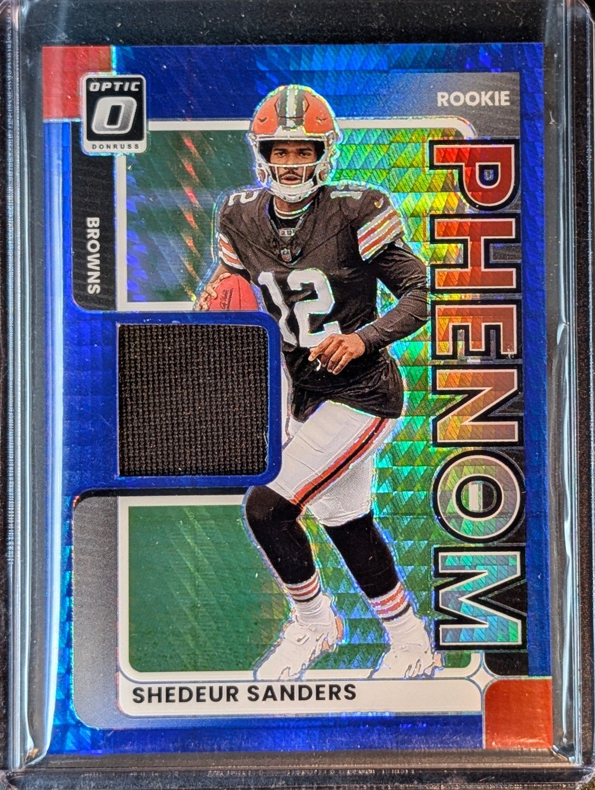 Front of 2025 Donruss Optic #RPBH-SSS Shedeur Sanders Rookie Phenoms Blue Hyper