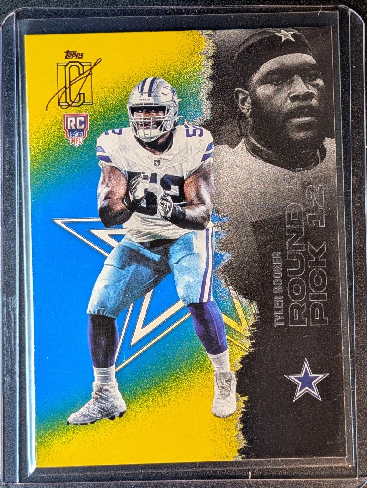 Front of 2025 Topps Signature Class #180 Tyler Booker Blue & Yellow Rookie