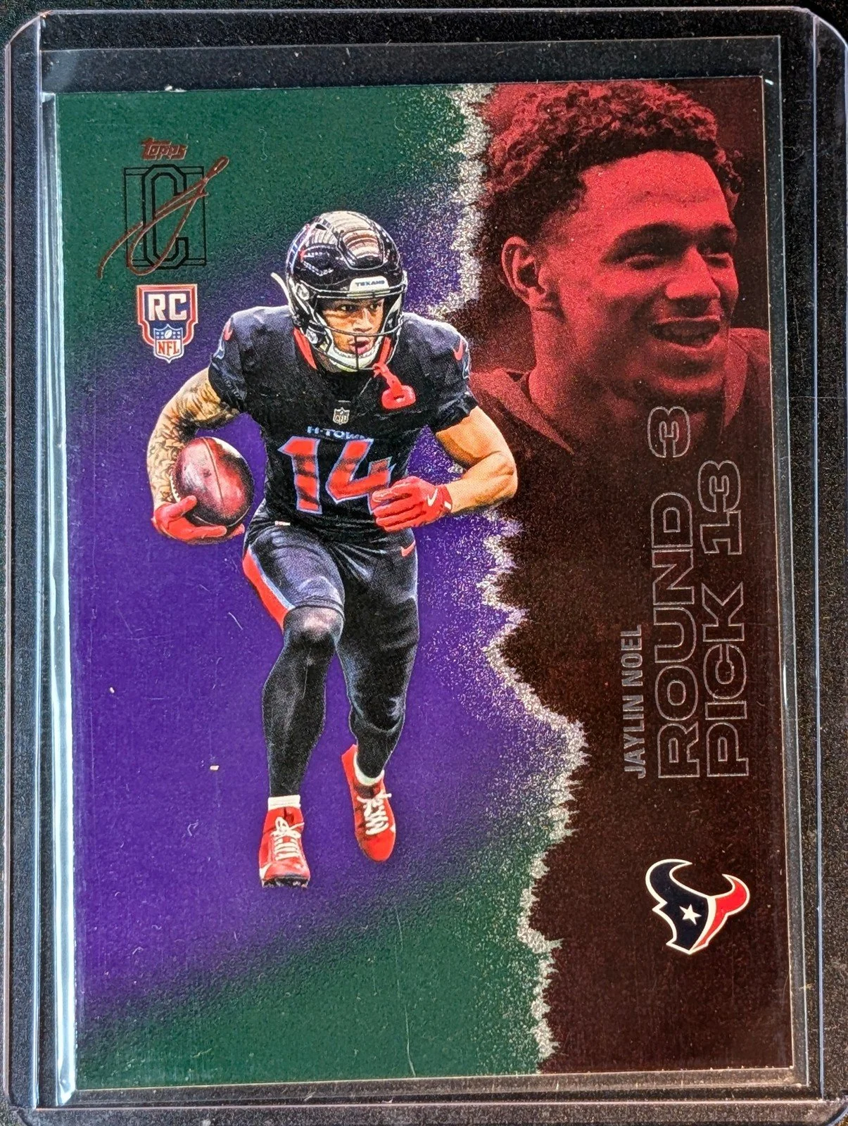Front of 2025 Topps Signature Class #208 Jaylin Noel Green & Purple Rookie