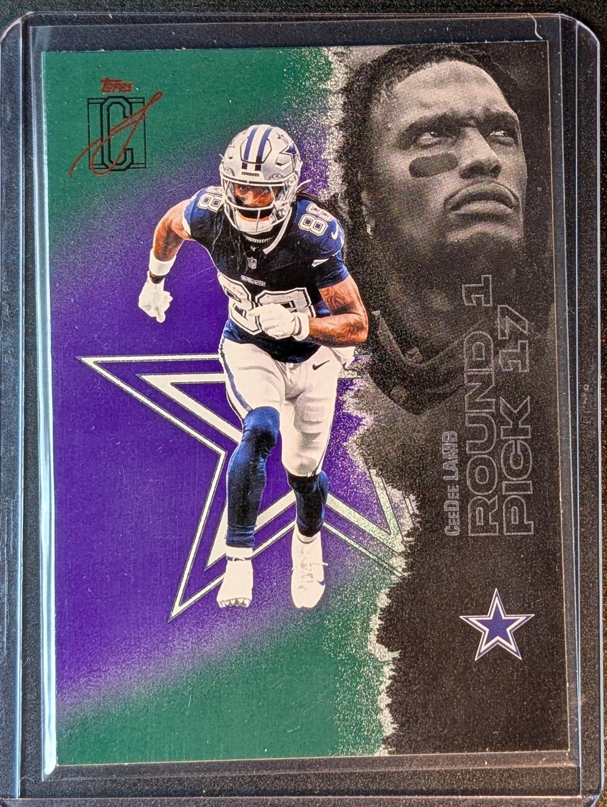 Front of 2025 Topps Signature Class #16 CeeDee Lamb Green & Purple