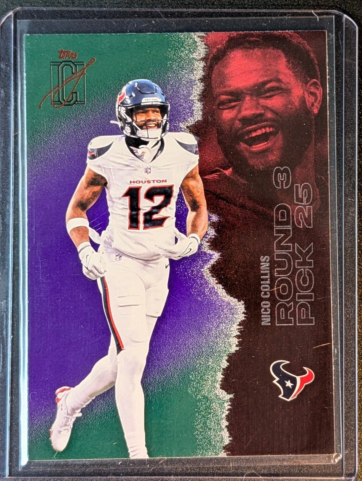 Front of 2025 Topps Signature Class #76 Nico Collins Green & Purple