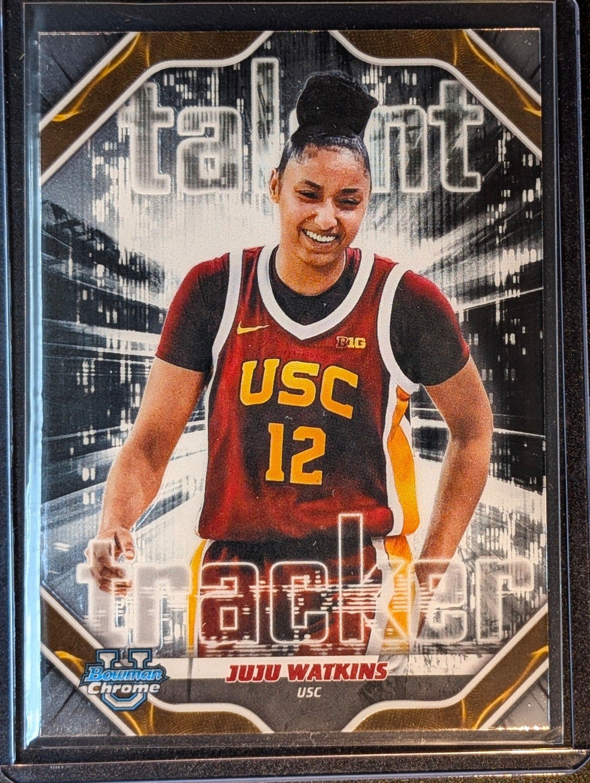 Front of 2025-26 Bowman #TT-8 Juju Watkins Talent Tracker