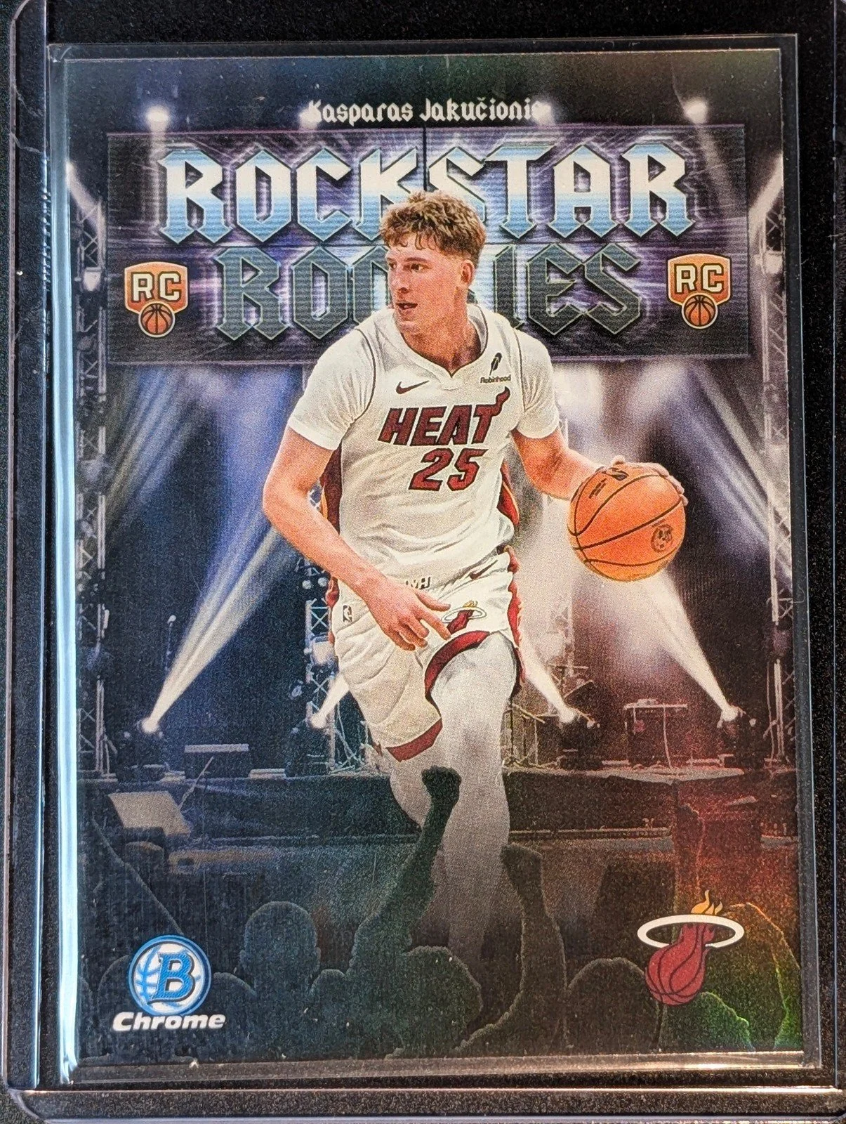Front of 2025-26 Bowman Refractor #RR-20 Kasparas Jakucionis Rockstar Rookies