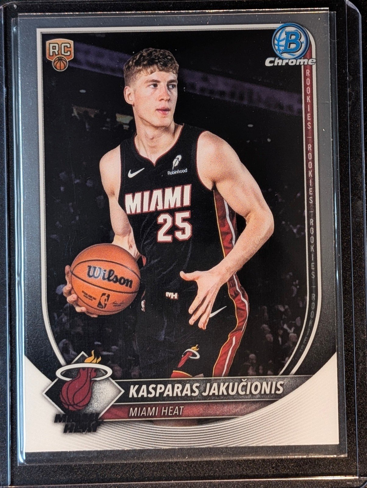 Front of 2025-26 Bowman #BCV-20 Kasparas Jakučionis Chrome