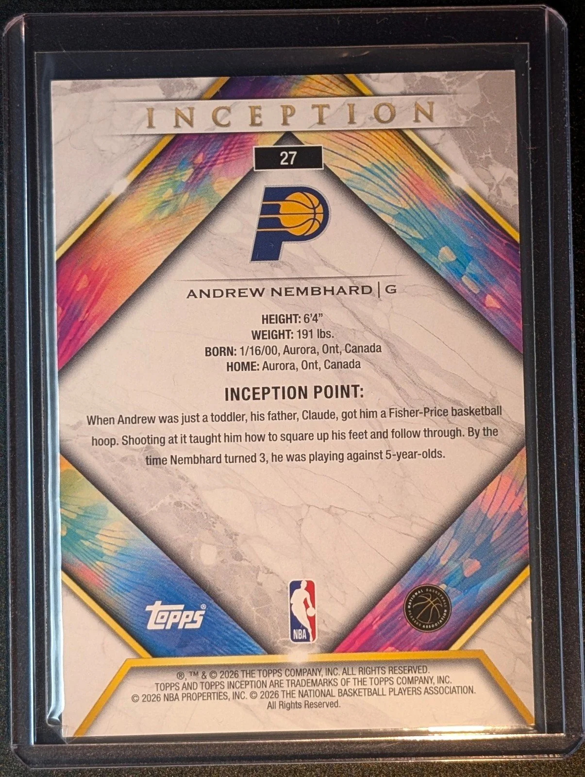 Back of 2025-26 Topps Inception #27 Andrew Nembhard