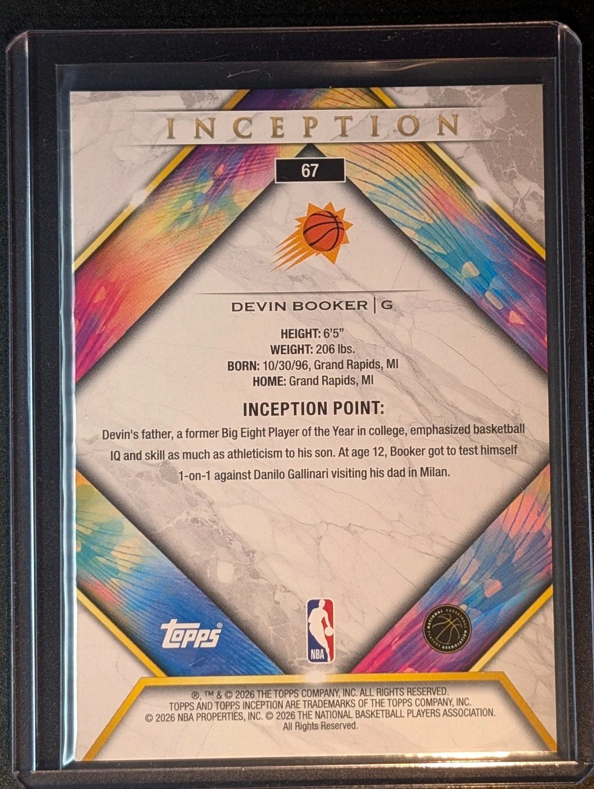 Back of 2025-26 Topps Inception #67 Devin Booker Green