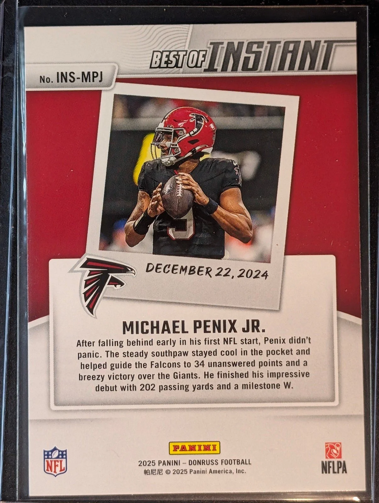 Back of 2025 Donruss #INS-MPJ Michael Penix Jr. Best of Instant