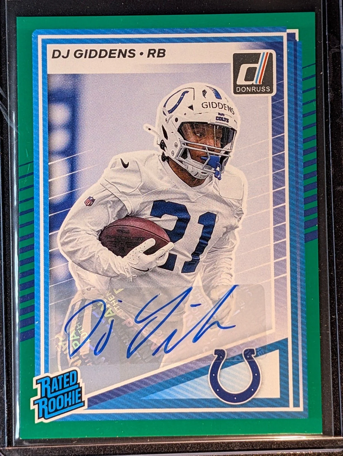 Front of 2025 Donruss Optic #258 DJ Giddens Rated Rookies Autographs Green