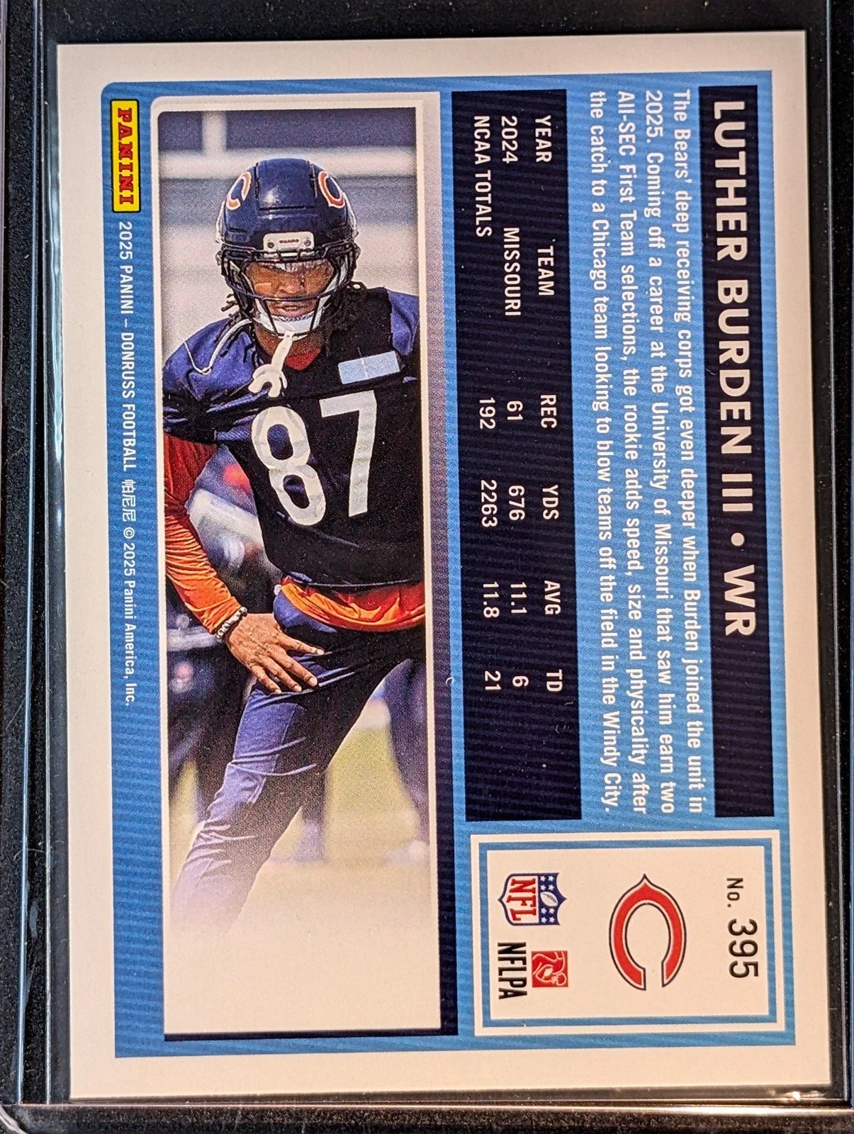 Back of 2025 Donruss #395 Luther Burden III