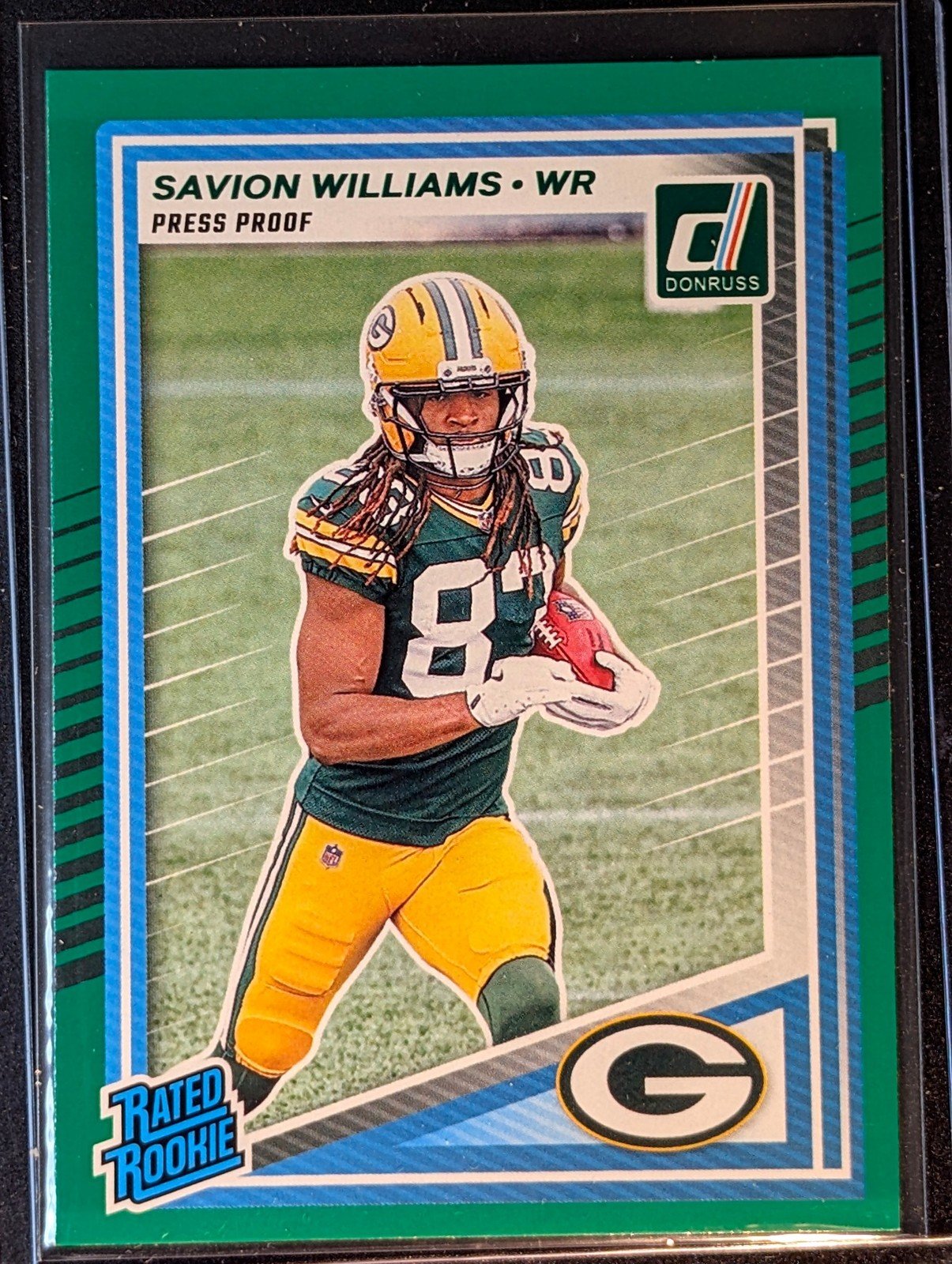 Front of 2025 Donruss #318 Savion Williams Press Proofs Green