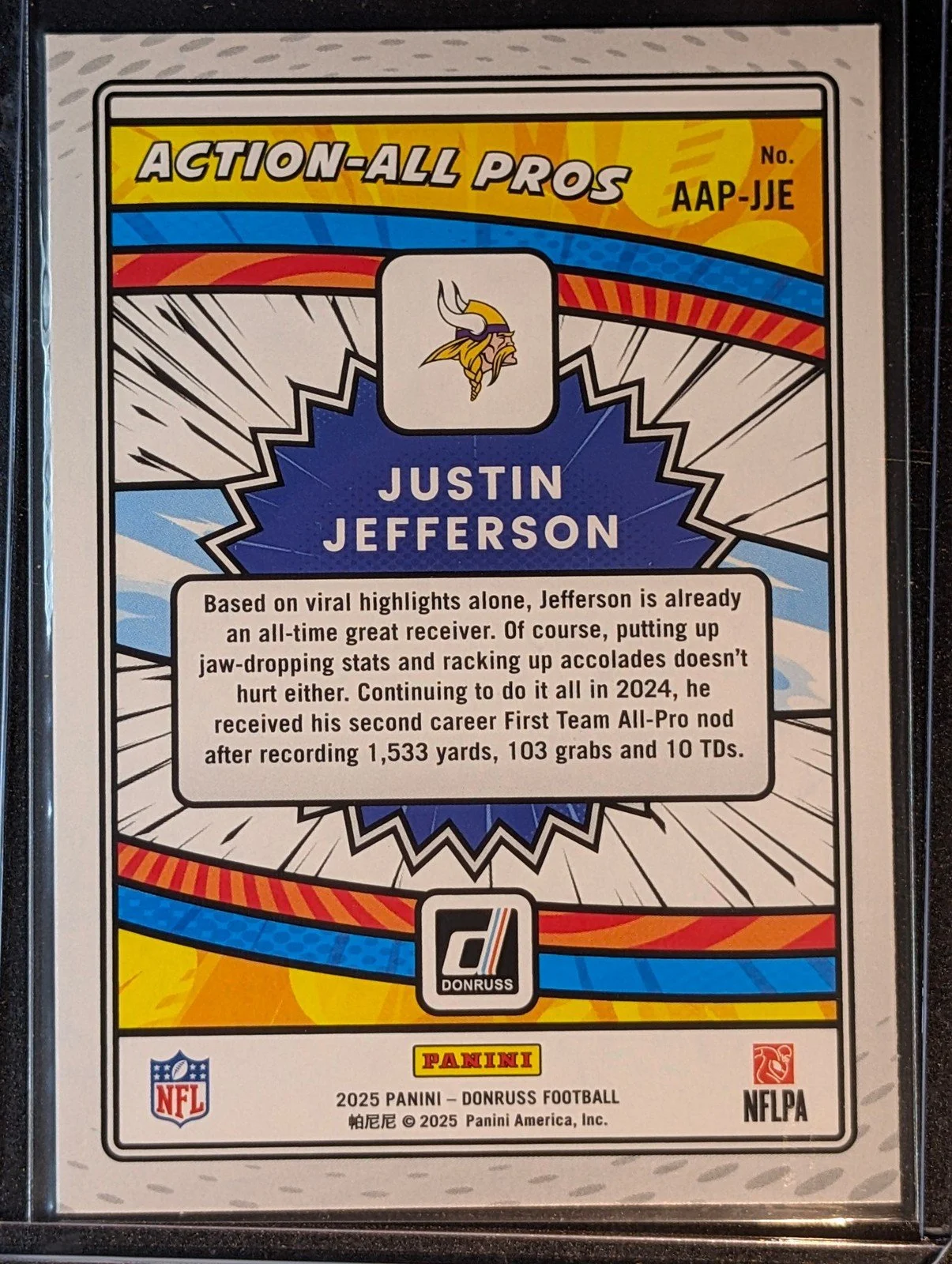 Back of 2025 Donruss #AAP-JJE Justin Jefferson Action-All Pros