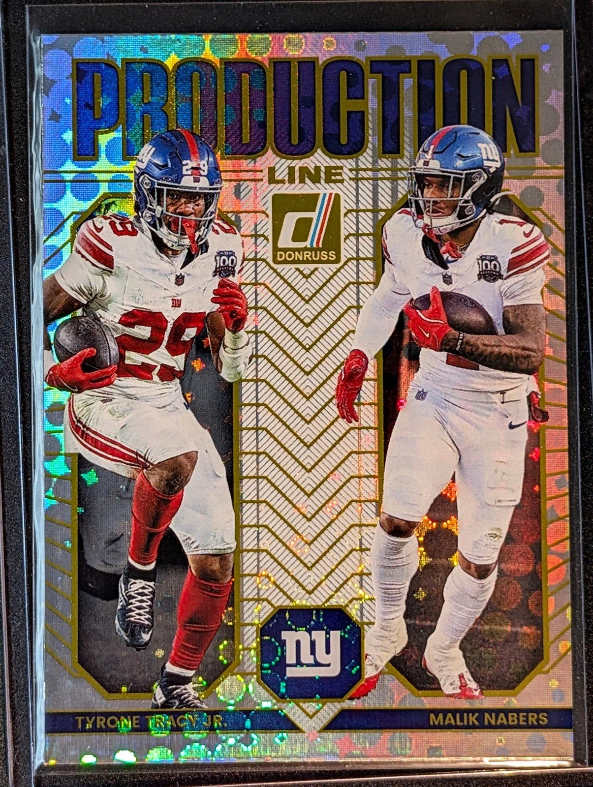 Front of 2025 Donruss #9 Malik Nabers / Tyrone Tracy Jr. Production Line