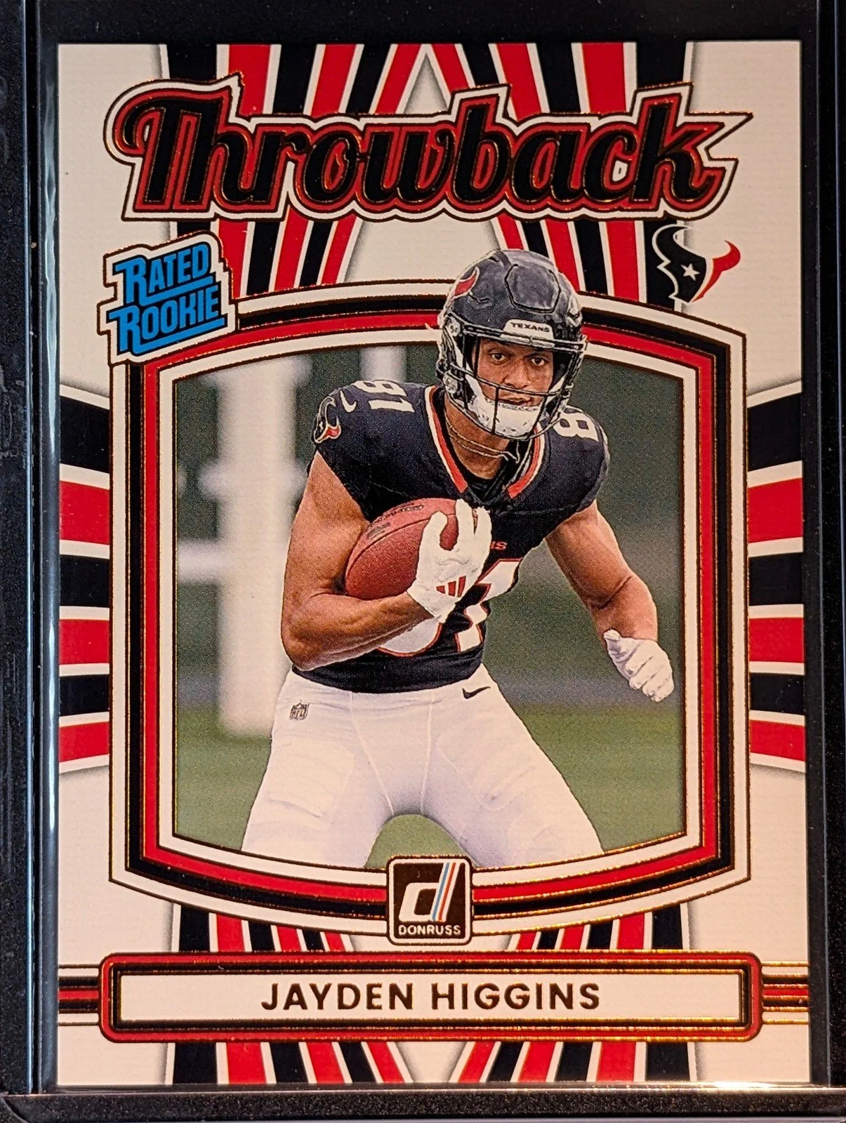 Front of 2025 Donruss #37 Jayden Higgins Rated Rookies Throwback