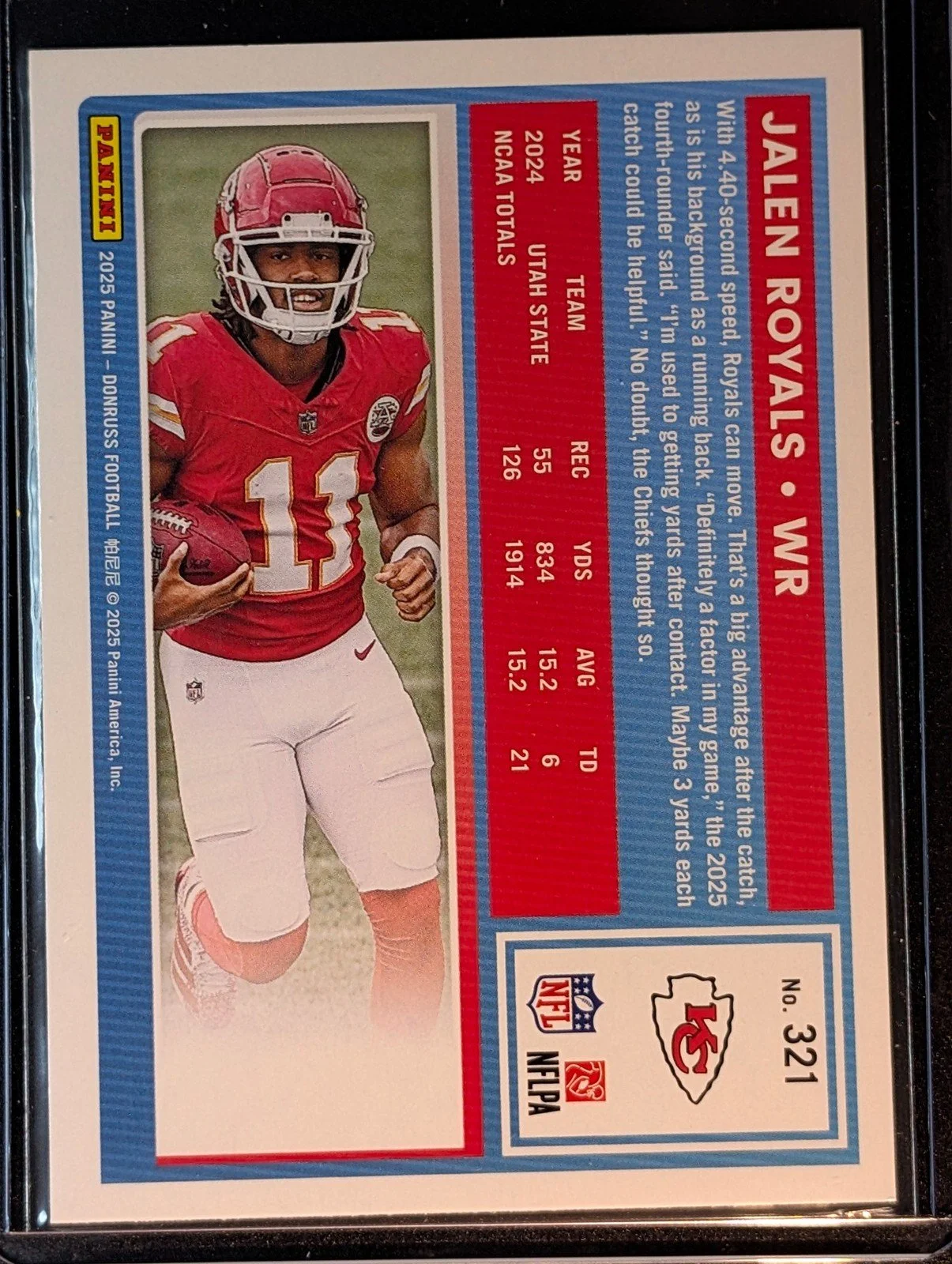 Back of 2025 Donruss #321 Jalen Royals