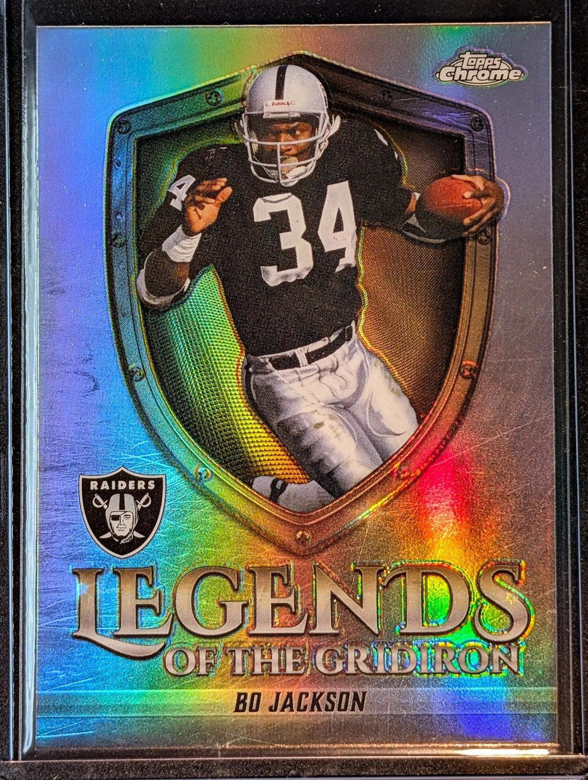 Front of 2025 Topps Chrome #LOG-17 Bo Jackson Legends of the Gridiron Refractor