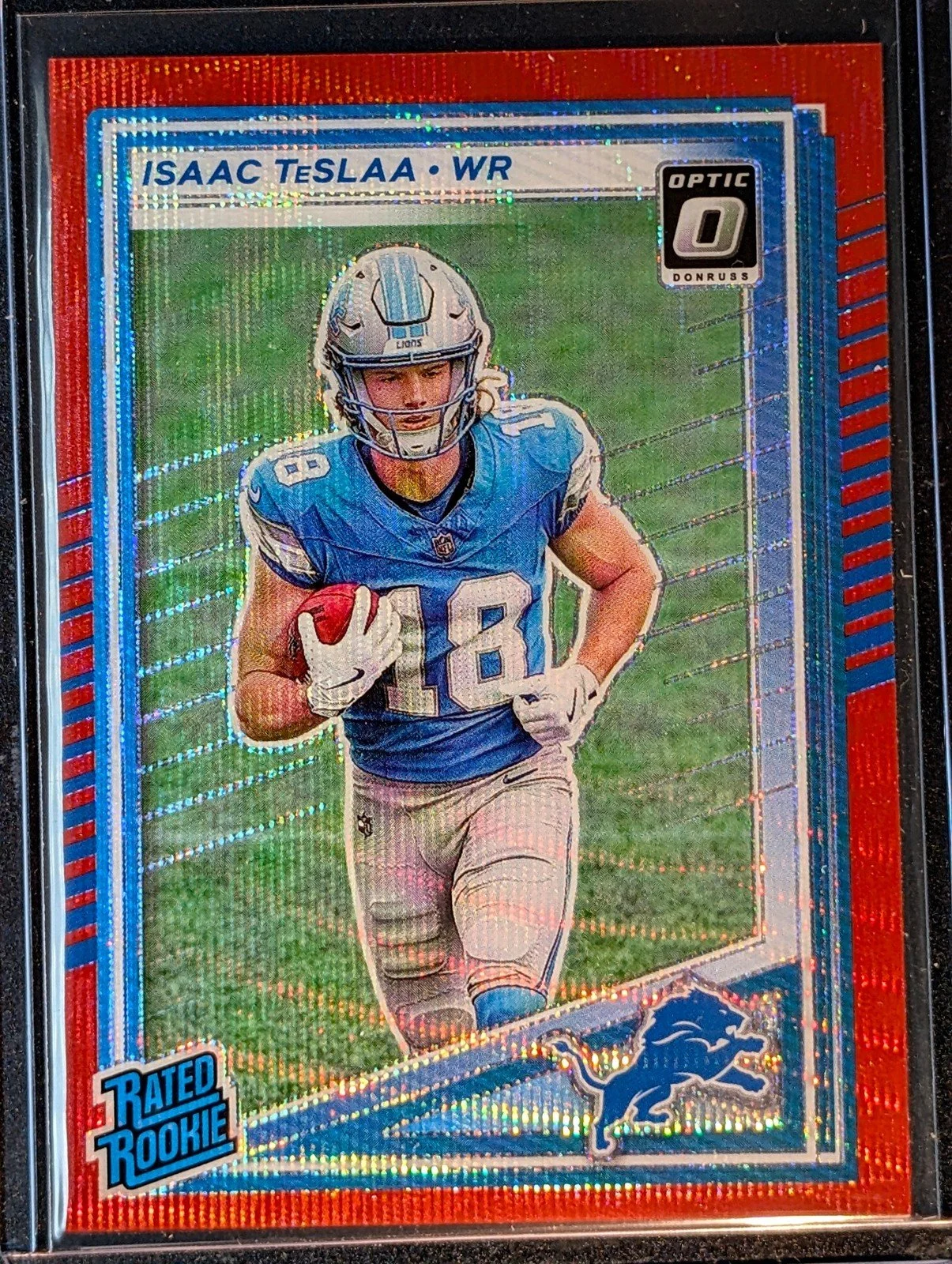 Front of 2025 Donruss #338 Isaac TeSlaa Optic Rated Rookies Preview Red Wave