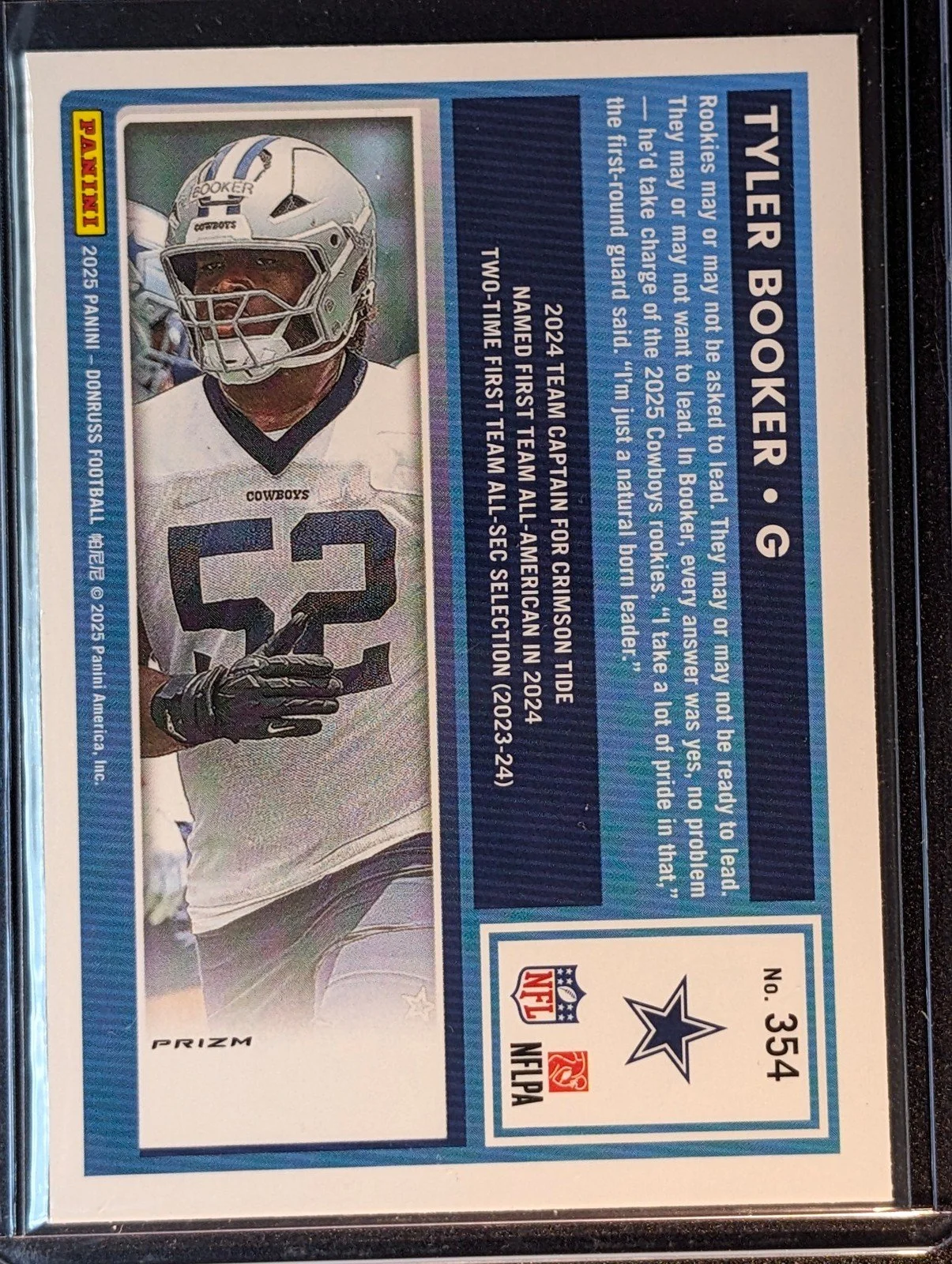 Back of 2025 Donruss #354 Tyler Booker Optic Rated Rookies Preview Pink