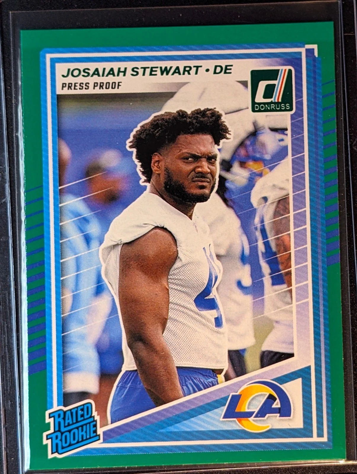 Front of 2025 Donruss #376 Josaiah Stewart Press Proofs Green