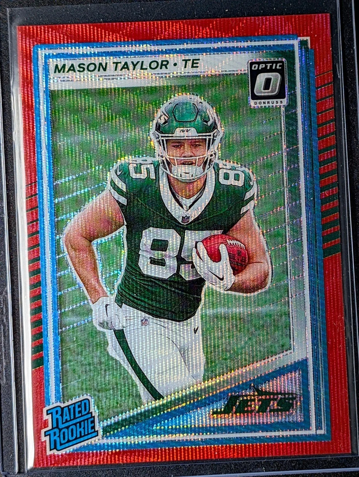 Front of 2025 Donruss #328 Mason Taylor Optic Rated Rookies Preview Red Wave