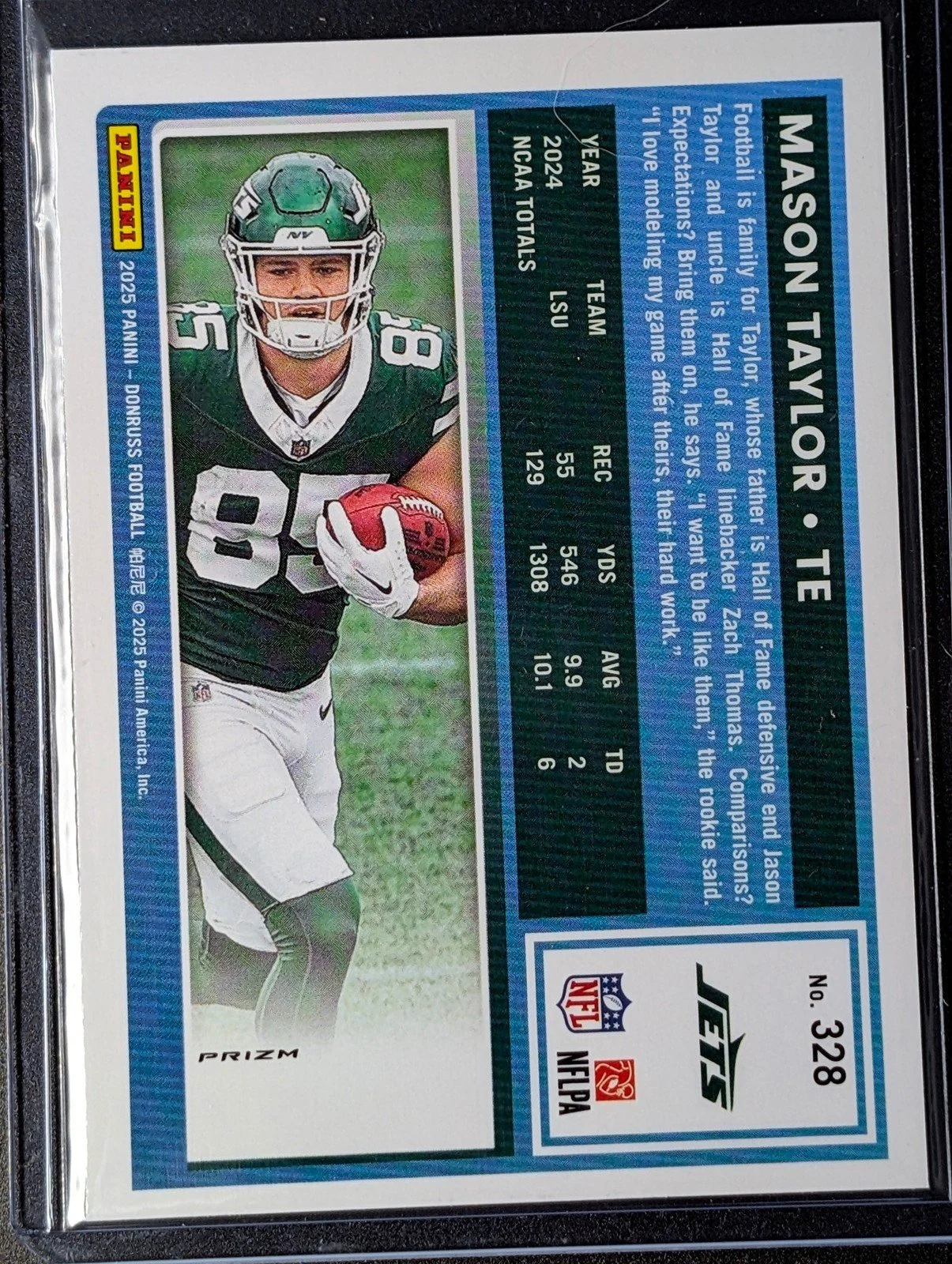 Back of 2025 Donruss #328 Mason Taylor Optic Rated Rookies Preview Red Wave