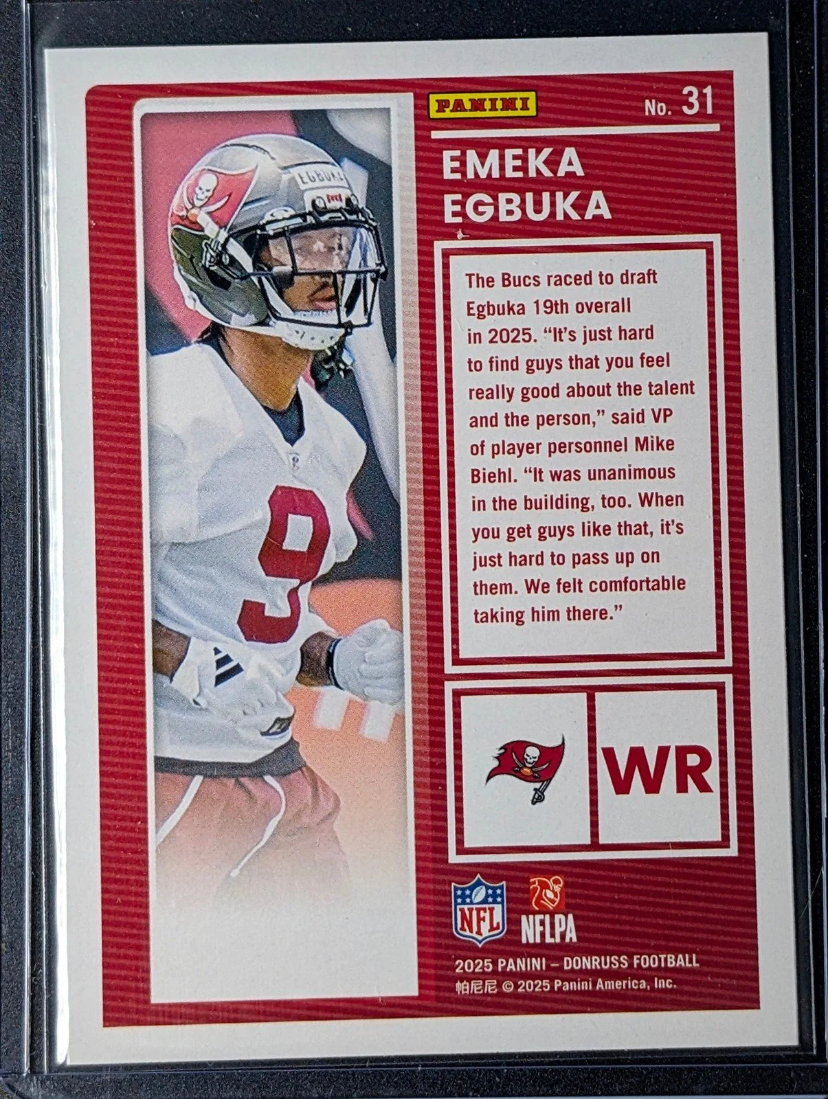 Back of 2025 Donruss #31 Emeka Egbuka The Rookies