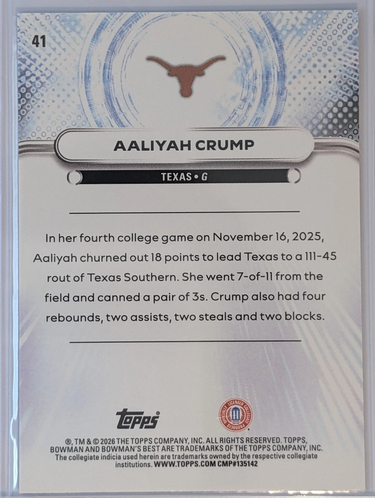Back of 2025-26 Bowman Best #41 Aaliyah Crump
