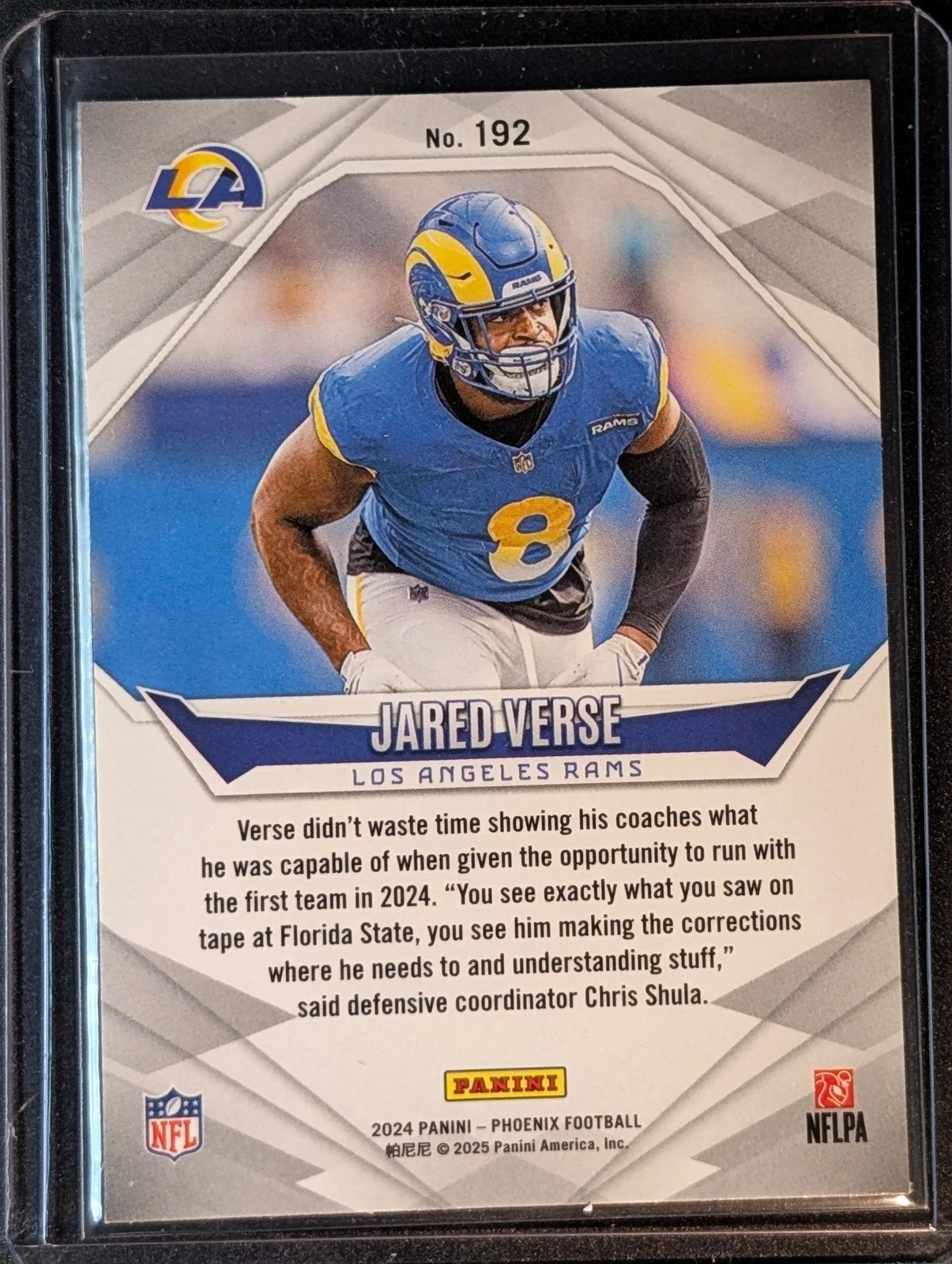 Back of 2024 Panini Phoenix #192 Jared Verse