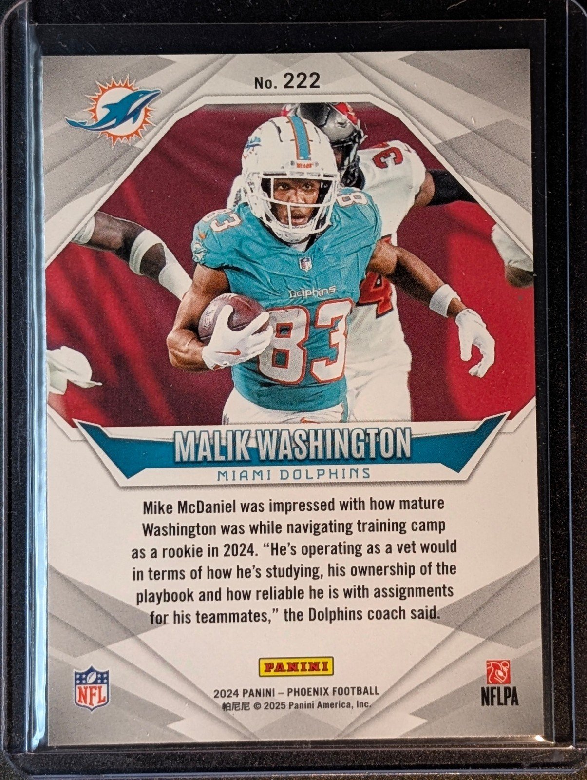 Back of 2024 Panini Phoenix #222 Malik Washington RC