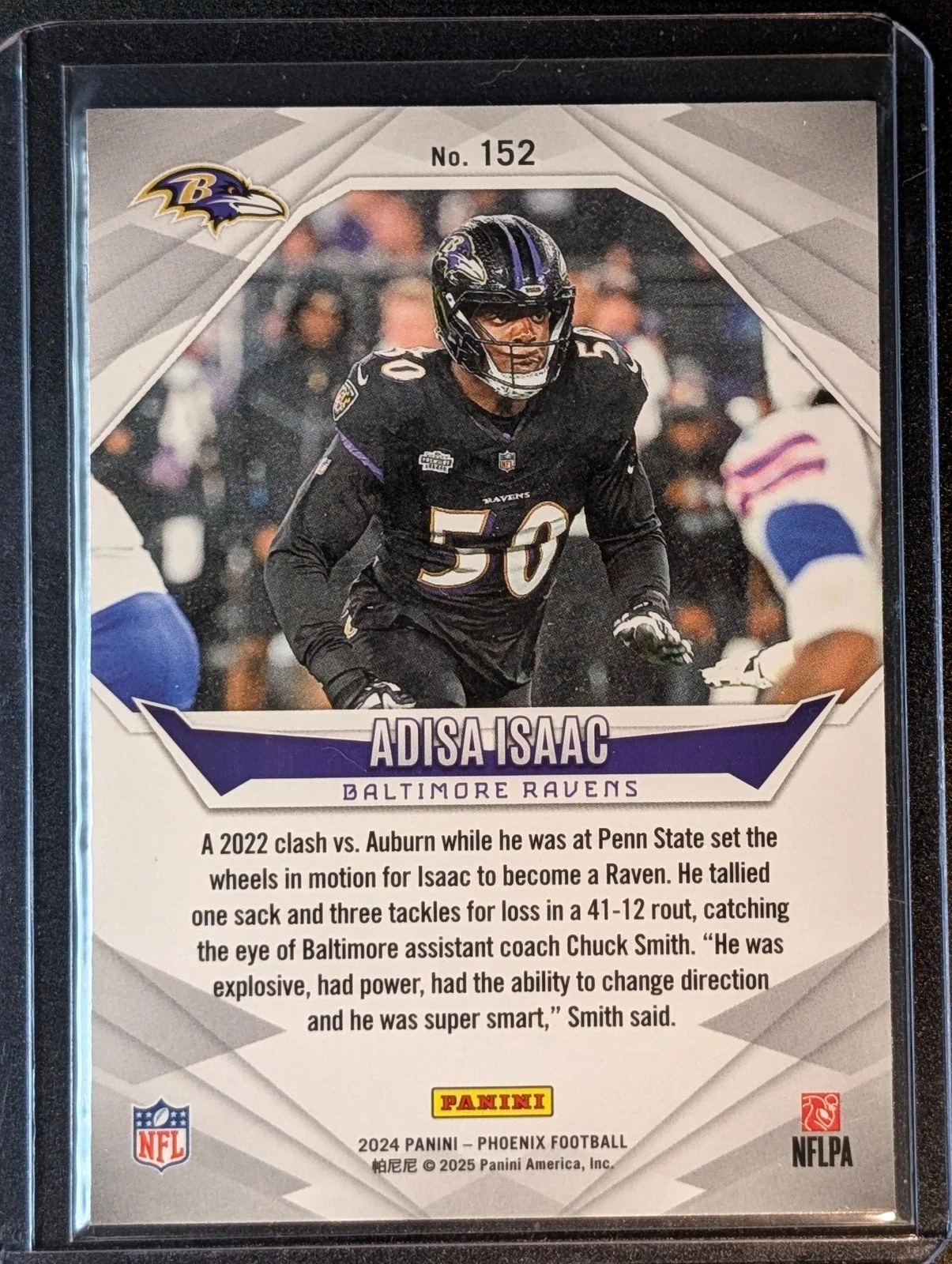 Back of 2024 Panini Phoenix #152 Adisa Isaac Rookie