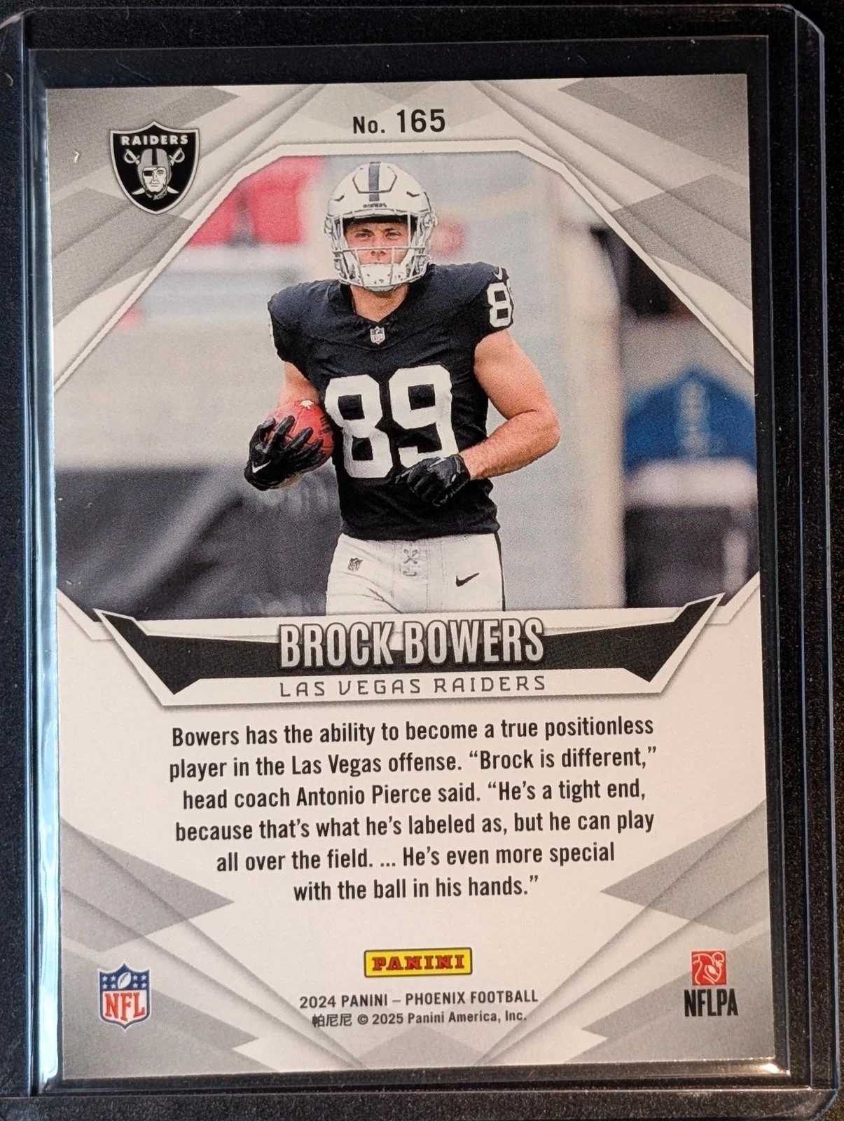 Back of 2024 Panini Phoenix #165 Brock Bowers Rookie