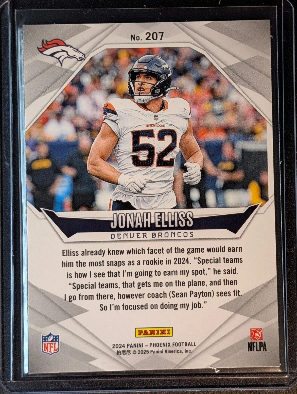 Back of 2024 Panini Phoenix #207 Jonah Elliss