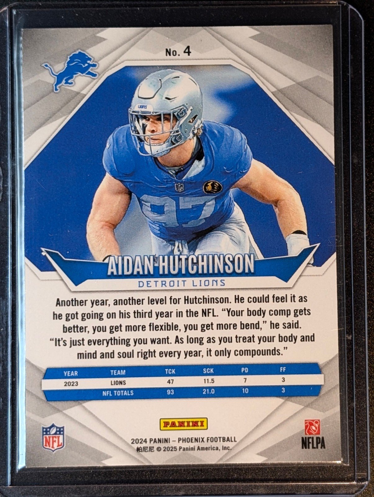 Back of 2024 Panini Phoenix #4 Aidan Hutchinson