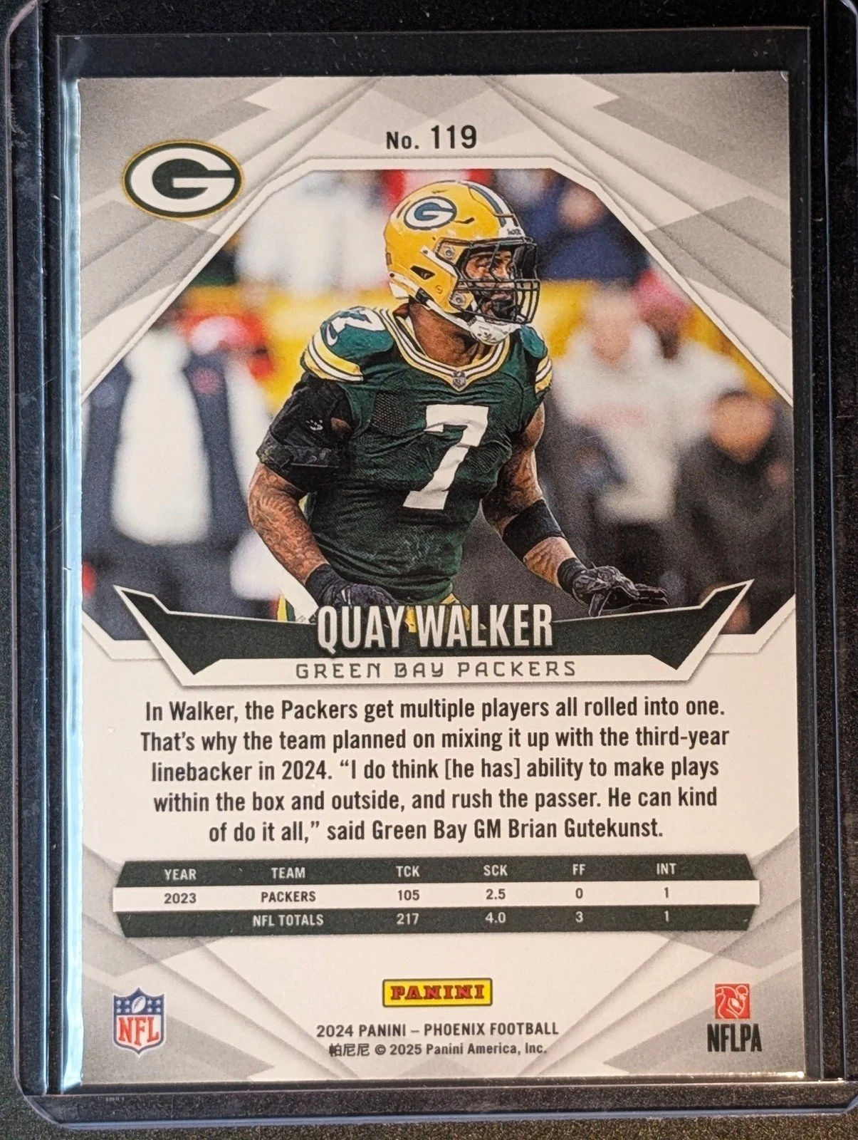 Back of 2024 Panini Phoenix #119 Quay Walker Hyper