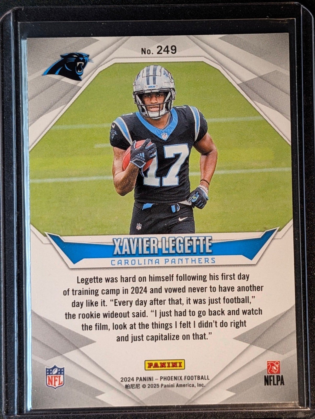 Back of 2024 Panini Phoenix #249 Xavier Legette