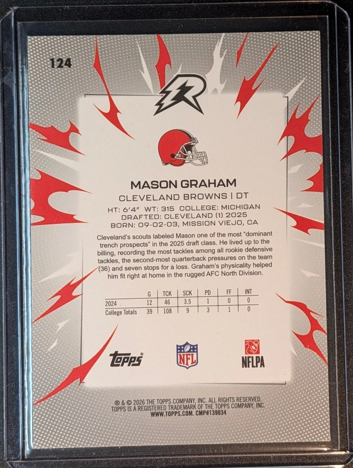 Back of 2025 Topps Resurgence #124 Mason Graham Rookie